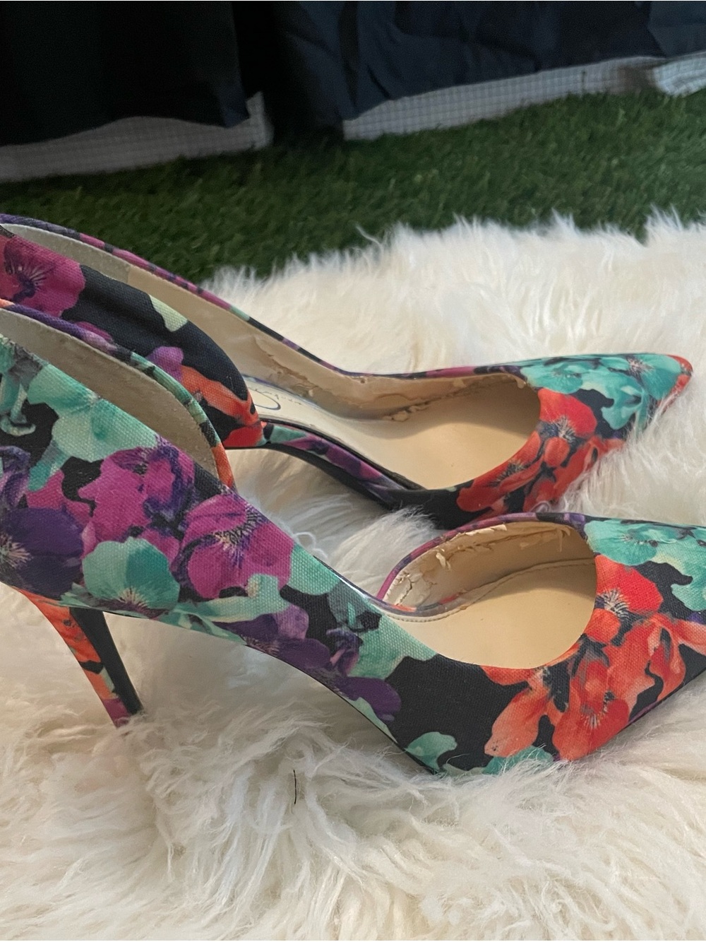 Jessica Simpson Floral Pointed-Toe Pumps in Black, Purple, Teal, Orange